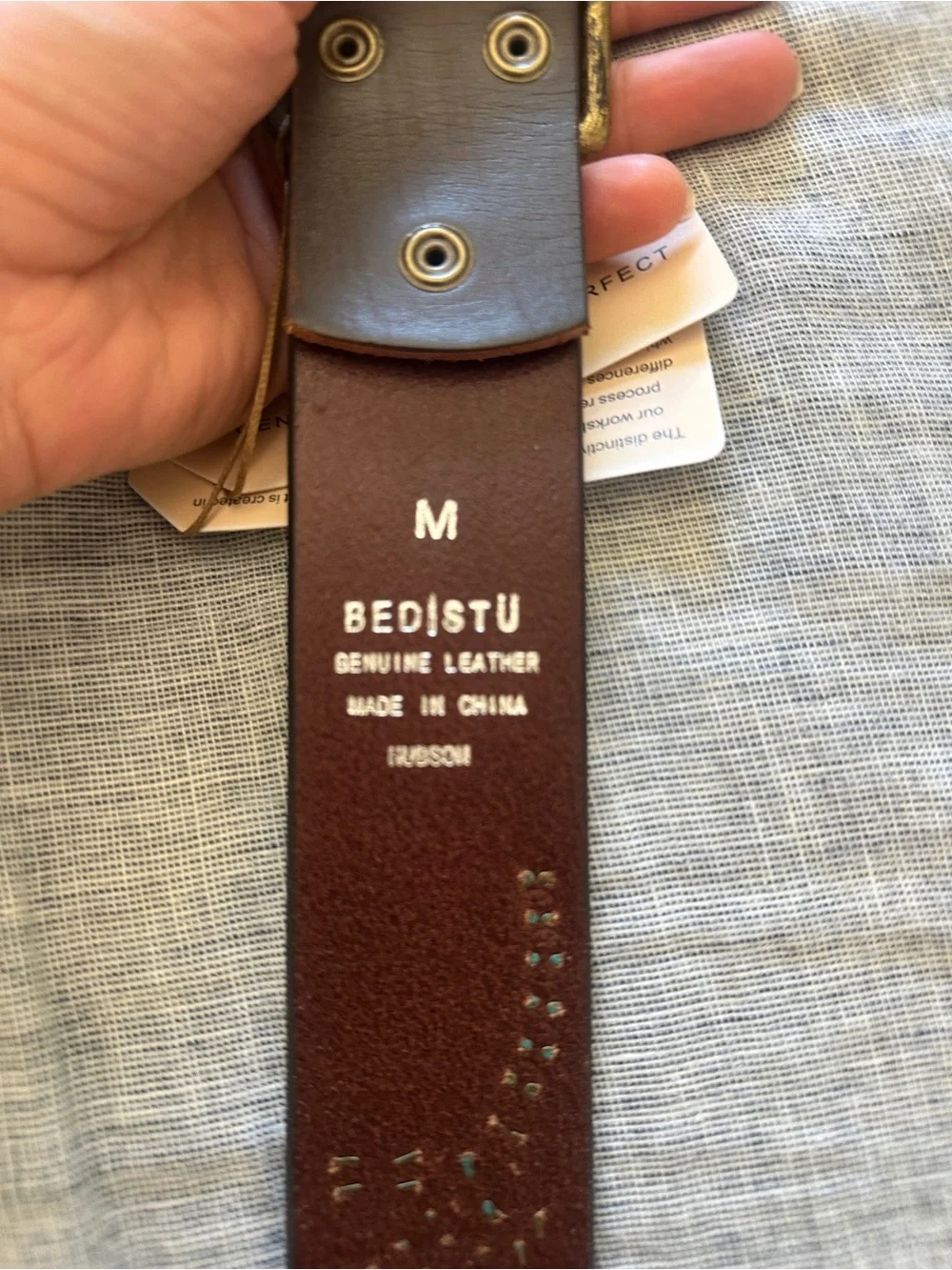 BED|STU Hudson NWT Brown Leather Belt with Turquoise Stud Detailing medium
